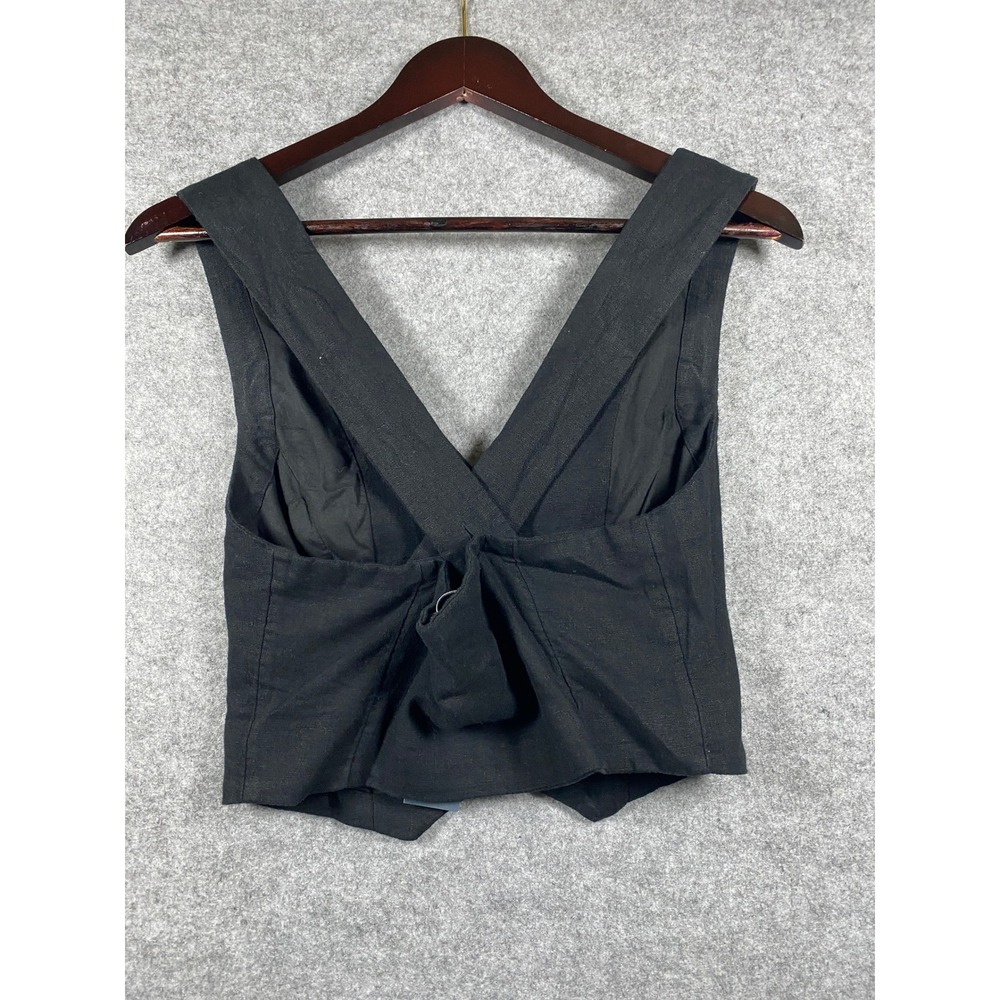 Abercrombie & Fitch Black LinenBlend Button Front Crisscross Back Vest Top Small - Picture 4 of 5